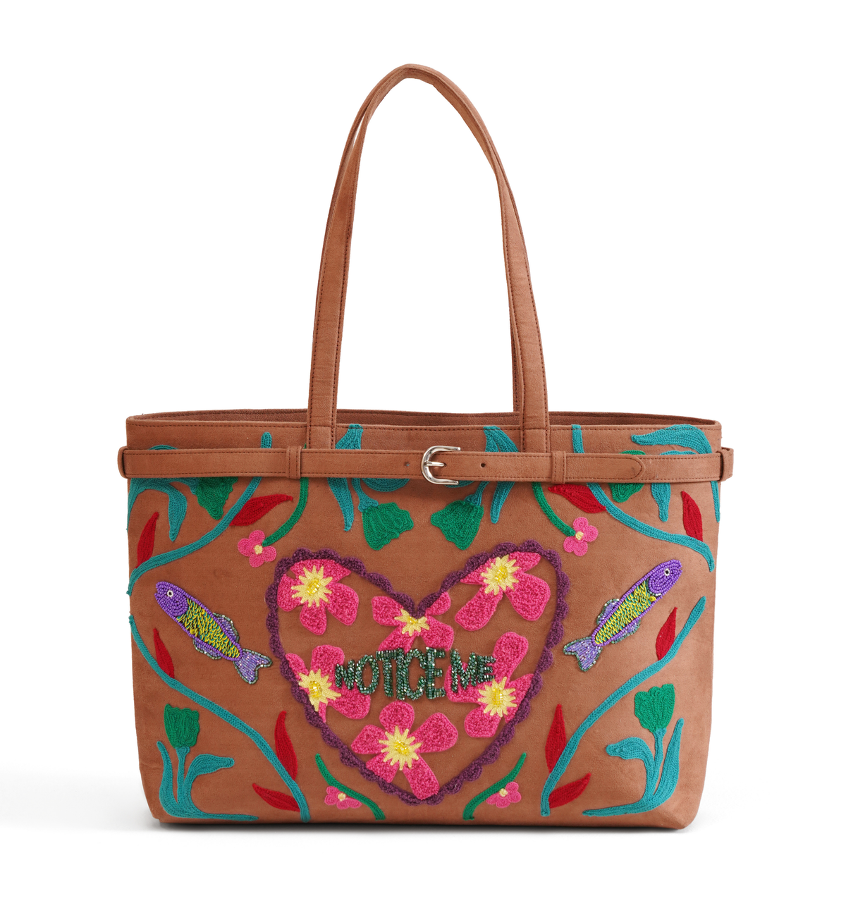 AMORI heart beaded suede tote by Notice Me, handmade in India